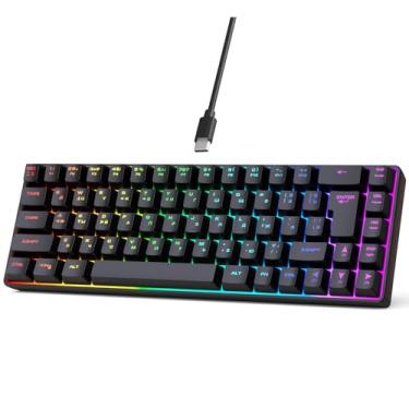 Imagem de Zunate Teclado de dois idiomas russo inglês, teclado mecânico para jogos com 68 teclas com retroiluminação RGB 18 modos tipo C, design ergonômico para PC e laptop (preto)