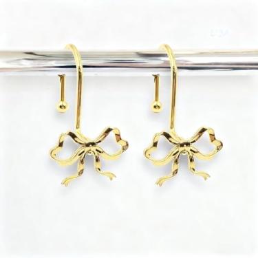 Imagem de Msiud Gancho de cortina de chuveiro com laço, 12 peças de anéis decorativos de metal, ganchos de nó, ganchos dourados de Natal, laço deslizante, moderno, elegante, acessórios de banheiro para quarto