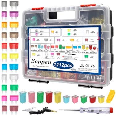 Imagem de Eoppen Kit sortido de fusíveis de carro 1212 peças com extrator de fusíveis e testador de circuito, kit de mini fusíveis padrão e fusível automotivo em forma de caixa de perfil alto/STD para carros