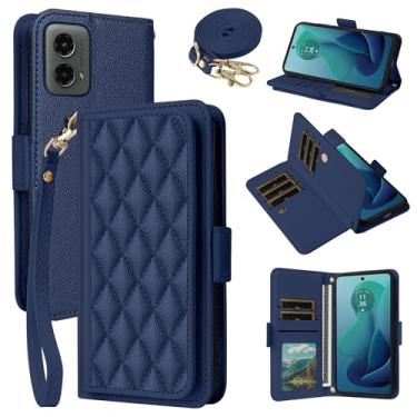 Imagem de Dibosom Capa carteira para Motorola Moto G 5G 2024 Argyle com alça de pulso/ombro slots para cartões, bolsa flip de couro PU de luxo, suporte minimalista acolchoado para celular G5G 5 G G5 masculino