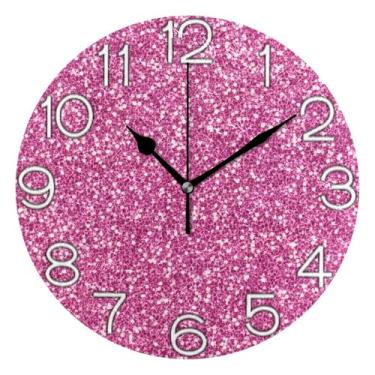 Imagem de GAIGEO Relógio de parede analógico decorativo redondo sem tique-taque silencioso relógio de cozinha fofo, decoração de parede vintage sala de estar rosa malva, 25 cm, ponteiros pretos