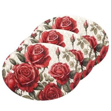 Imagem de CEBUGI Esponjas de limpeza que não arranham, pacote com 3 esponjas de cozinha para lavar pratos, suprimentos de limpeza para cozinha, banheiro, casa de banho (aquarela de rosas vermelhas)