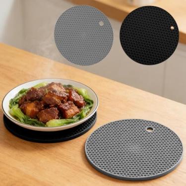 Imagem de Conjunto de 2 peças de jogo americano redondas, tapetes circulares de mesa de jantar texturizados em favo de mel para mesa de cozinha, bancada, uso diário