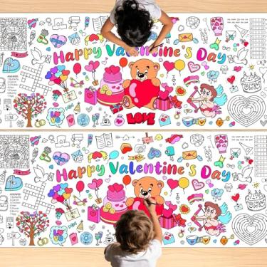 Imagem de Pôster de toalha de mesa para colorir Dia dos Namorados – 2 peças de toalha de mesa de artesanato dos namorados para crianças, 183 x 76 cm, toalha de mesa gigante para colorir de papel para atividades