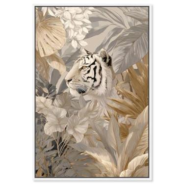 Imagem de Impressão em tela Umber Tiger III Boho Gold Wall Art por Art Remedy, moldura branca, 40 x 61 cm