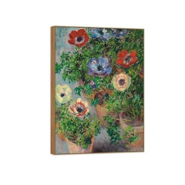 Imagem de Claude Monet Famosas Impressões em Tela de Parede Prontas para Pendurar - Anêmonas em Vaso Quadro de Madeira para Decoração de Sala de Estar 70 x 100 cm 27 x 39 pol