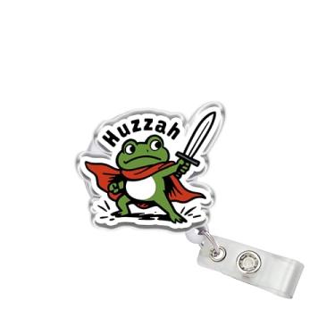 Imagem de OKOMCM Sapo Knight Carretel retrátil de espada engraçada, fantasia medieval tamanho 5 cm clipe de cinto acrílico para crachá de identificação, cordão de crachá de animal sarcástico, acessórios