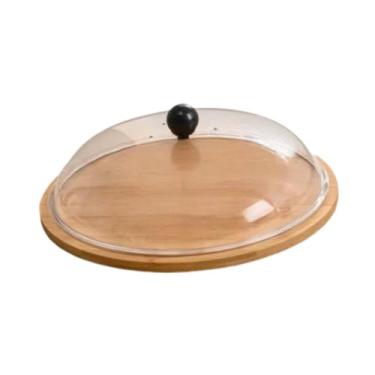 Imagem de KiBcsLic Suporte de bambu para bolo com tampa transparente, ideal para tortas, aperitivos, doces, queijos e outras sobremesas. Perfeito para servir em festas, M