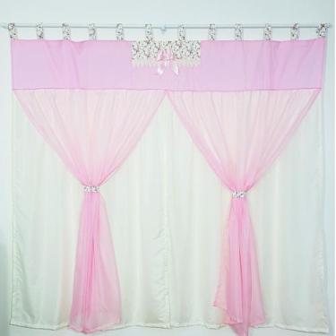 Imagem de Cortina Com Bandô Quarto Laço Rosa Com Palha Floral 200mx170m - POLYBA