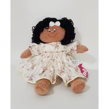 Imagem de Boneca De Pano Lara Negra Morena Pelúcia Rosê Nude Floral 41cm - Polyb