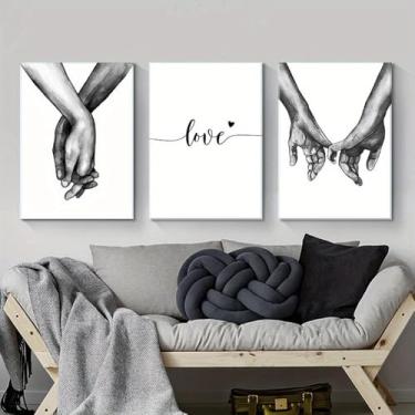 Imagem de Conjunto de decalques de parede 3 peças Love Hand in Hand of Minimalist Line Art para quarto, sala de estar, galeria, decoração de parede, acima da cama, sofá, escritório, 20 x 30 cm