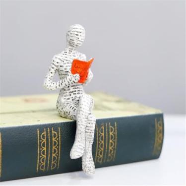 Imagem de Reading Woman Thinker Statue Pulp Design Abstrato com Acento de Livro Vermelho, Escultura Moderna para Prateleira, Mesa de Mesa, Decoração de Sala de Estar, B