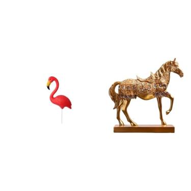 Imagem de Whtkoph Ornamento de Resina com Estátua de Cavalo E Flamingo para Jardim de Fadas, Escultura de Resina para Decoração de Natal No Escritório, Estatueta de Ani