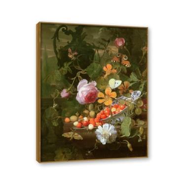 Imagem de Moldura de teca. Arte de parede em tela de especiarias coloridas e colher de tempero | Decoração de cozinha vintage | Arte moderna para casa e sala de jantar. B79. 80 x 105 cm - 31,5 x 41,3 pol