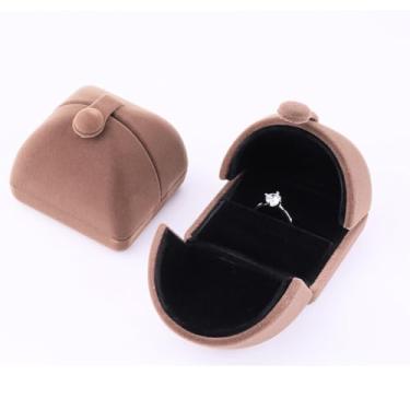 Imagem de Caixa de anel de veludo marrom, caixa de presente de noivado para casamento, Natal, aniversário (caixa de anel)