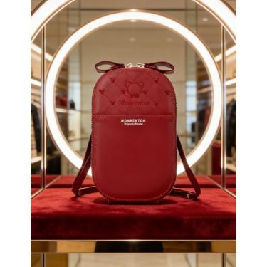 Imagem de Bolsa tiracolo feminina de couro vermelho, bolsa com alça ajustável com zíper para passeios