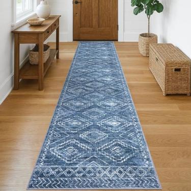 Imagem de KILOCOCO Tapete de corredor 5 x 25 cm para corredores lavável tapete antiderrapante com revestimento de borracha para quarto, cozinha, sala de estar, lavanderia, tapetes boho, azul marinho