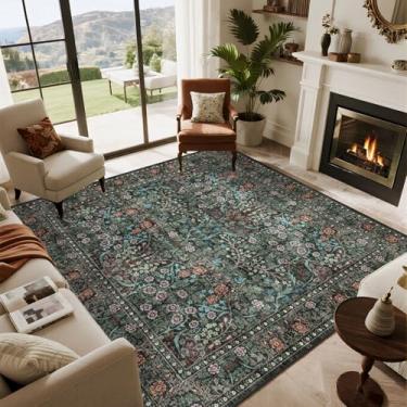 Imagem de Othilic Tapete quadrado preto verde 15 x 15 cm - Tapete macio lavável boho floral para sala de estar, antiderrapante, resistente a manchas, escuro, vintage, casa de fazenda, 1,8 m, tapete quadrado