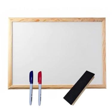 Imagem de Quadro Lousa Escolar Branco Moldura em Madeira| Para Escritório, Planejamento Familiar, Cursos e Estudos em Casa(80x60 Apagador e 2 Marcadores)