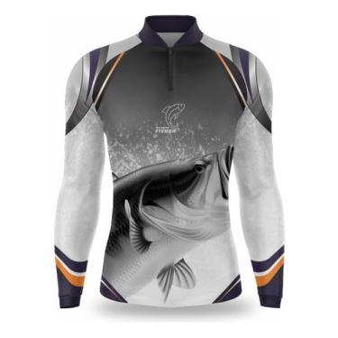 Imagem de Camisetas De Pesca Infantil Uv50 Camisa Pescaria Menino - Grey Fish, G
