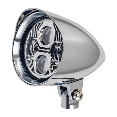 Imagem de BOSYCY Farol de LED de 11,4 cm para motocicleta, farol alto e baixo, luz de motocicleta retrô com viseira, montagem inferior de 11,5 cm, ajuste universal, Chopper Bobber Harley Mini Bike - Cromado