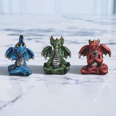 Imagem de ICE ARMOR Conjunto de 3 peças 7 cm H estatueta de dragão de ioga, escultura, ornamento, decoração de casa/quarto, ideias para inauguração de casa, feriados e aniversários, ótimo item colecionável