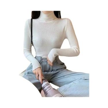 Imagem de Suéter De Inverno Feminino Térmico Com Gola Alta Listrado Tricotado Ma