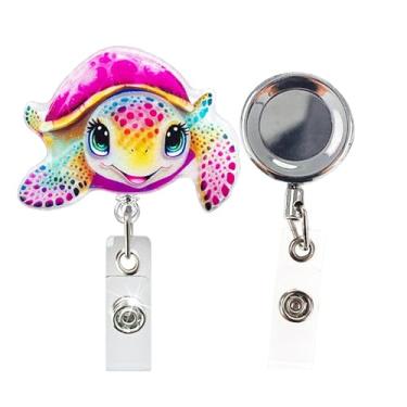 Imagem de Pacote com 2 carretéis de crachá de enfermeira, tartaruga engraçada e suporte de identificação retrátil de metal, clipe de jacaré de acrílico fofo para crachá de identificação, suporte de etiqueta de