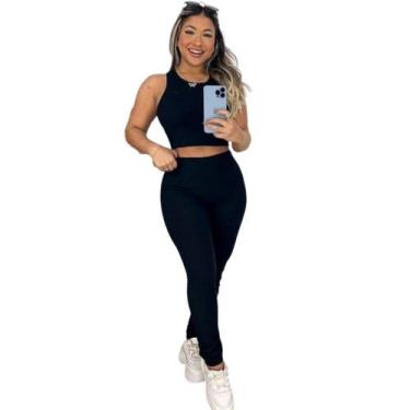Imagem de Conjunto Canelado Moda Plus Size Cropped e Calça Gringa - Deolane, Con