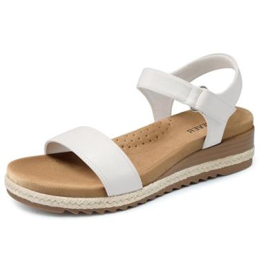 Imagem de SHIBEVER Sandálias femininas elegantes de cunha: espadrille verão casual plataforma suporte arco confortável sandália de caminhada para sapatos femininos, Branco, 36