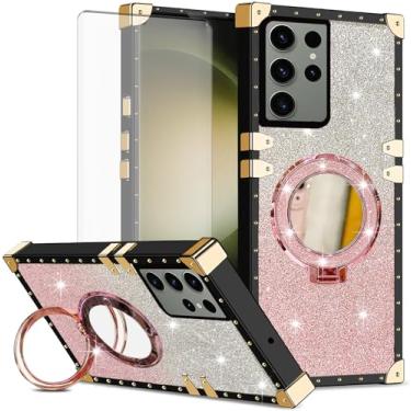 Imagem de Asuwish Capa de celular para Samsung Galaxy S23 Ultra 5G capa magnética com protetor de tela de vidro temperado e anel espelhado brilhante suporte rígido S23Ultra 23S S 23 23Ultra 17.3 cm feminino