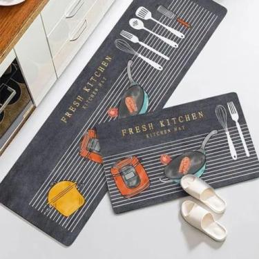 Imagem de Jogo De Tapete Passadeira Belga Cozinha Antiderrapante 2 Pcs - Enxovai