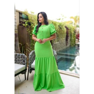 Imagem de Vestido longo botão dourado - Jade - BELLA DONNA , Verde, m