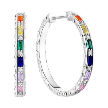 Imagem de Brincos De Argola Grandes Em Prata Esterlina 925 Com Zircônia Para Mul