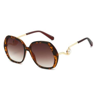 Imagem de Óculos de Sol UV400 - Estampa Leopardo Degradê Oval Irregular em Metal para Homens e Mulheres, Esportivos, para Corrida, Ciclismo e Atividades ao Ar Livre, Cor Marrom Leopardo