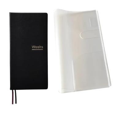 Imagem de Agenda semanal A6 sem data, tamanho portátil, organizador de compromisso, couro de poliuretano, caderno de bolso (preto com capa)