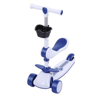 Imagem de Asixxsix Scooter para crianças, scooter infantil com iluminação LED de 3 rodas, guiador ajustável, assento dobrável, passeio sentado ou em pé para meninos e meninas de 1 a 14 anos (Azuls)