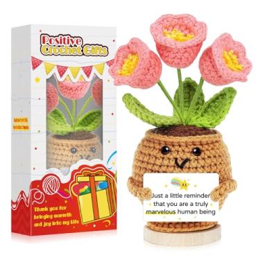 Imagem de Presentes inspiradores de flores de crochê positivas para mulheres: Mini positivo feito à mão lírio do vale - presentes de aposentadoria de agradecimento de meias de Natal para mulher, colega de