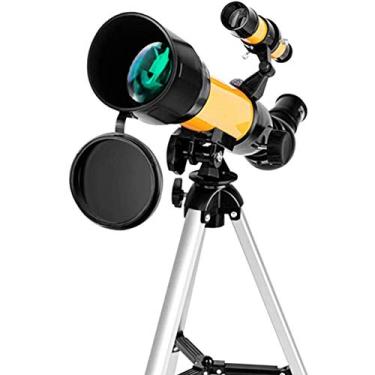 Imagem de Telescópio compacto e portátil para crianças e iniciantes, telescópio refrator de abertura de 50 mm, ótimo presente de astronomia para crianças explorarem o espaço da lua amarelo (Cor: Pacote 1