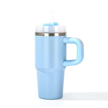 Imagem de Termo térmico de aço inoxidável 400 ml | Mantiene bebidas calientes e frías por horas | Taza portátil con tapa hermética y diseño moderno ideal para café, té o agua (azul, 400 ml)