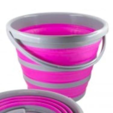 Imagem de Balde Dobrável 10 Litros Retrátil com Alça, Balde de Silicone Reforçado para Limpeza, Pesca, Camping e Viagem, Economia de Espaço (ROSA/C)