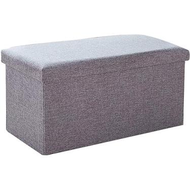 Imagem de Banqueta dobrável para pés - banco de armazenamento retangular de linho com tampa, apoio para os pés versátil e assento de sapato para pátio, sala de estar, corredor - 76 x 38 x 38 cm (30 x 15 x 15
