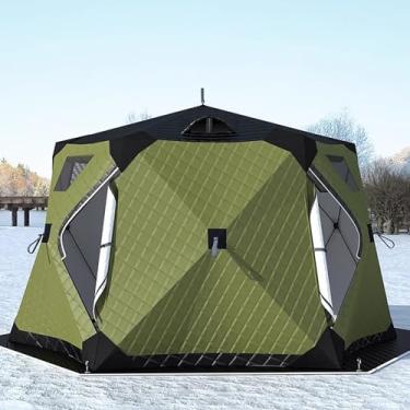 Imagem de Abrigo hexagonal portátil de pesca no gelo para 3-5 pessoas, barraca pop-up isolada com bolsa de transporte e tapete de chão, barraca de acampamento de inverno à prova de vento, quente e durável