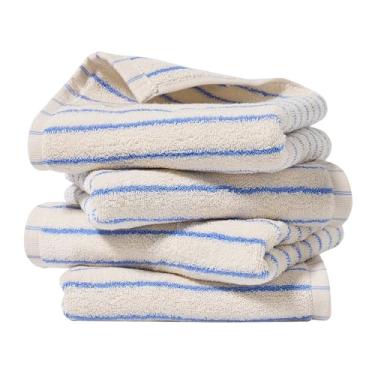 Imagem de HEAVYWOOD Conjunto de 4 toalhas de mão listradas 100% algodão reversível, macio e absorvente toalha de mão decorativa para limpeza de banheiro (listra branca/azul, 4 unidades)