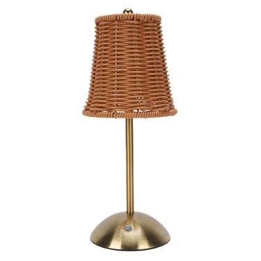 Imagem de KUIDAMOS Candeeiro de Mesa de Vime Vintage Led Regulável Recarregável Sem Fio Lâmpada de Cabeceira para Quarto Sala de Estar, Design Artesanal de Vime (Abajur marrom)