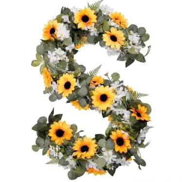 Imagem de Maysing Pacote com 3 guirlandas artificiais de girassol de 5,5 m, girassóis falsos, trepadeiras, flores com folhas verdes para decoração de casa, quarto, festa, casamento, aniversário, parede, arco