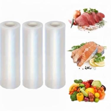 Imagem de Kit 3x Embalagens Rolo Saco a Vácuo com Ranhuras para Seladora 15cm x 5m Conservação de Alimentos