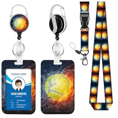 Imagem de Cordão para crachá de identidade, carretel de crachá, bola de tênis, água de fogo para homens, mulheres, fofo, enfermeira, professor, nome, etiqueta, clipe retrátil, chaveiro resistente, trabalho