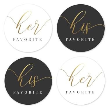 Imagem de Mobiusea Creation Adesivos His Favorite Her Favorite | 60 peças de adesivos de casamento em folha de ouro preto e branco para chá de panela, lembrancinhas de festa de noivado e aniversário | 2 x 2