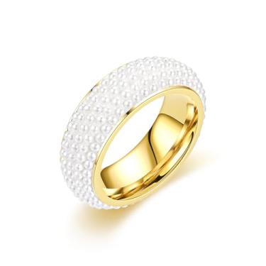 Imagem de Izpack Anel de declaração de pérolas halo para mulheres e homens, elegante imitação de pérolas cultivadas em água doce, empilhamento, compromisso, casamento, noivado, anel de dedo com ajuste